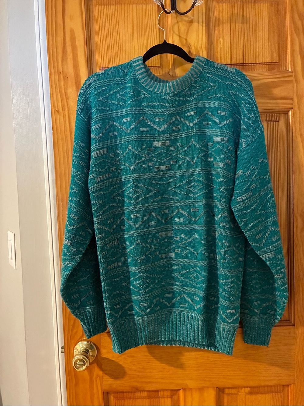 Men's Vintage Lucien Rialto Teal Patterned Crewneck Sweater